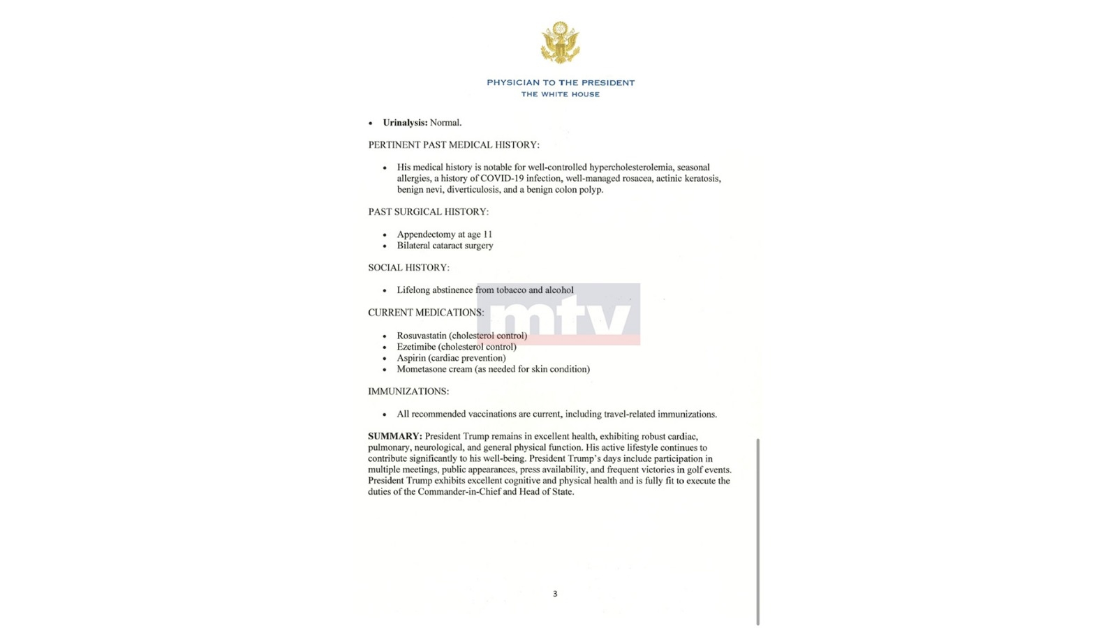 خاص موقع mtv: التقرير الطبي لفحوصات ترامب