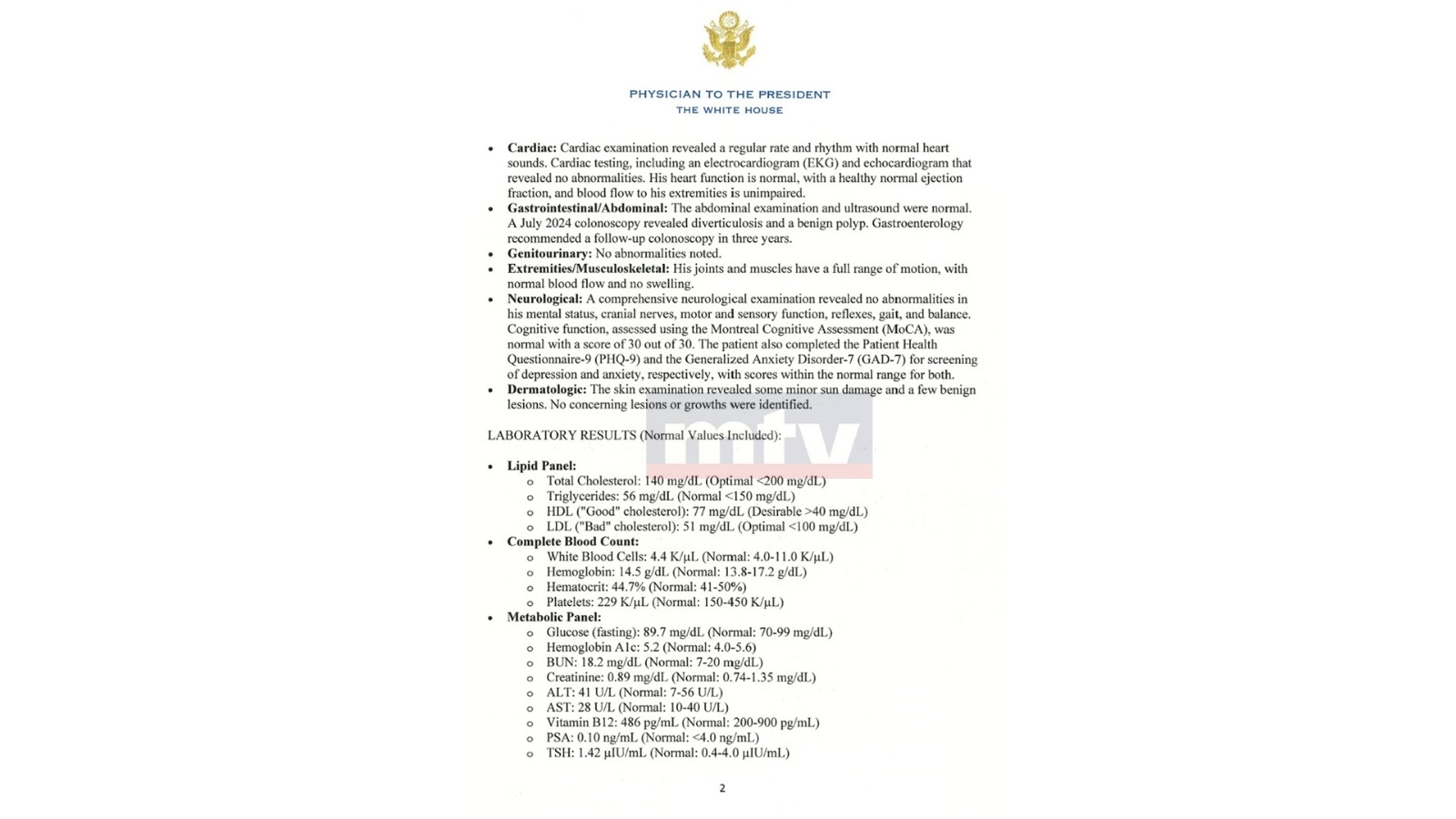 MTV website exclusive: The medical report for Trump's examinations