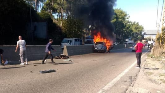 Photo: A vehicle was targeted on the Dahr El Wahech - Kahaleh road