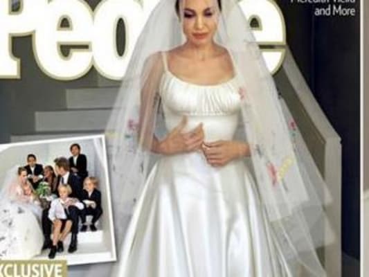 Jolie's bridal gown adorned with her children's art
