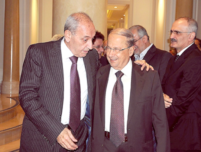 Free Patriotic Movement MP Michel Aoun is currently holding talkd with Speaker of the House Nabih Berri 