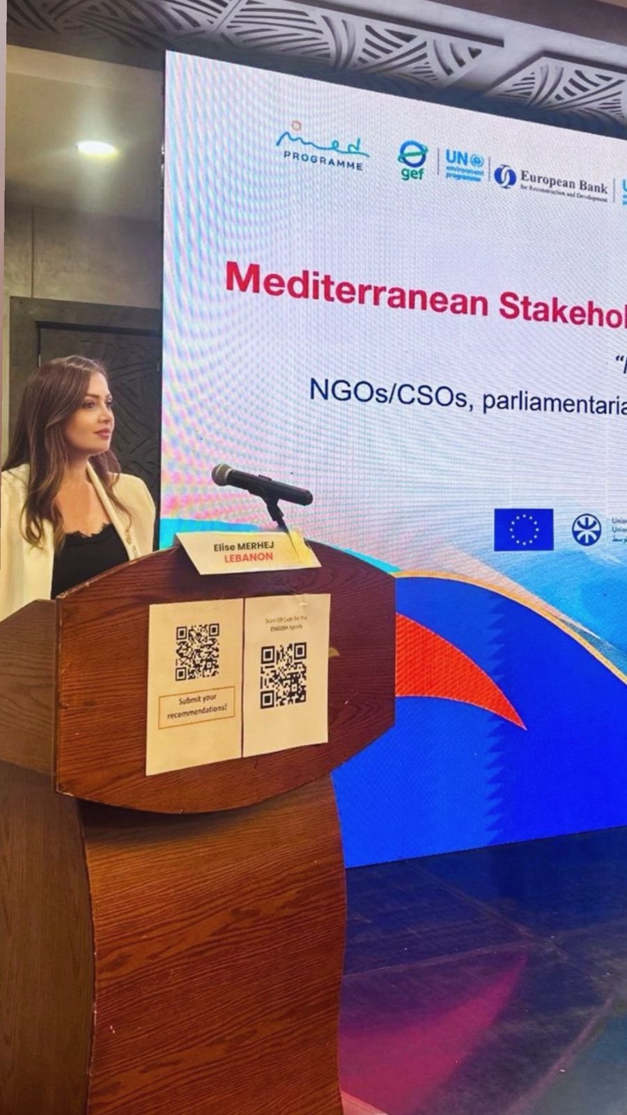 إليز مرهج مثلت الحوّاط في مؤتمر المنتدى المتوسطي لأصحاب المصلحة حول البيئة والعمل المناخي