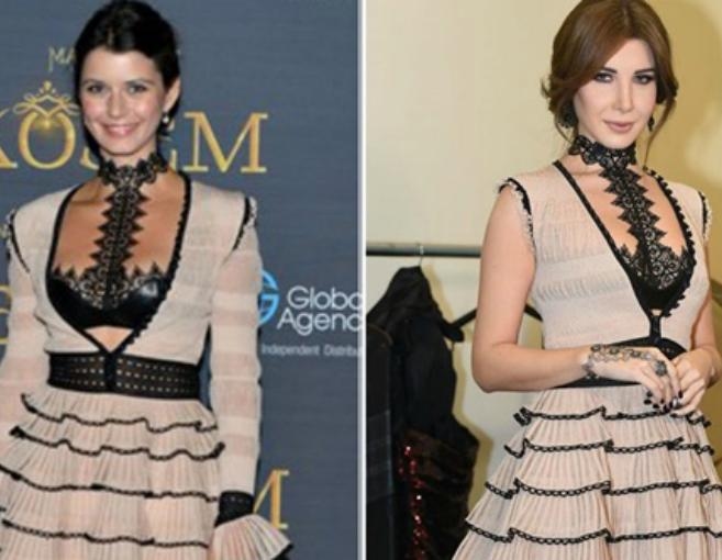 بالصورة: نانسي و"فاطمة" التركية بالفستان نفسه