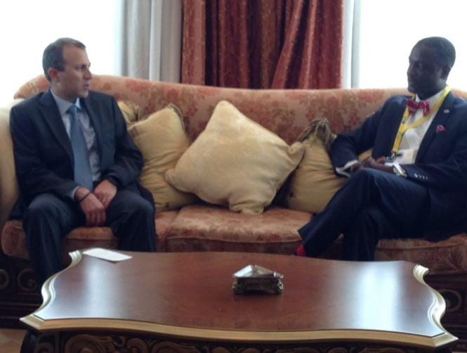 باسيل التقى وزيري خارجية ساحل العاج عبدالله تواكوس مابري والتجارة والصناعة في ليبيريا أكسيل آدي