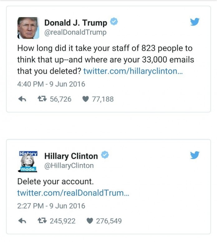 Clinton Tells Trump: 'Delete Your Account'