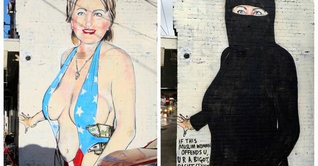 Clinton mural painted over after bikini and niqab fail to fit