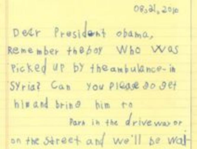 US Boy Offers Home to Syrian Refugee in Letter to Obama