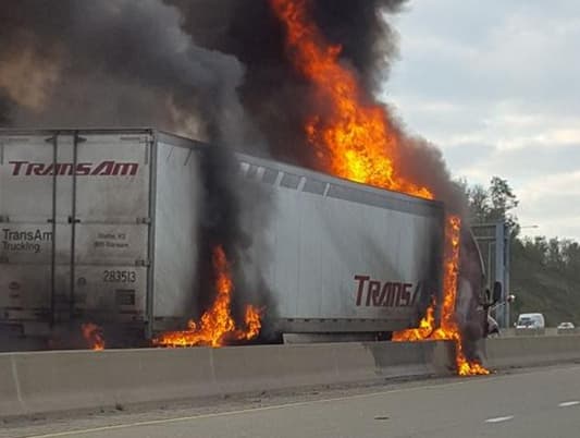 WPXI: Tractor trailer fire shuts eastbound lanes of Parkway West near Pittsburgh International Airport; no injuries reported