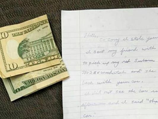 Woman Steals Car by Mistake, Leaves Letter when She Returns it