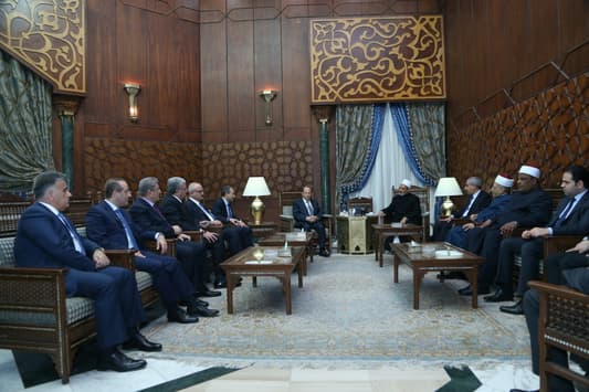 President Michel Aoun and the Lebanese delegation are holding talks with al-Azhar Grand Imam Sheikh Ahmad al-Tayyeb 