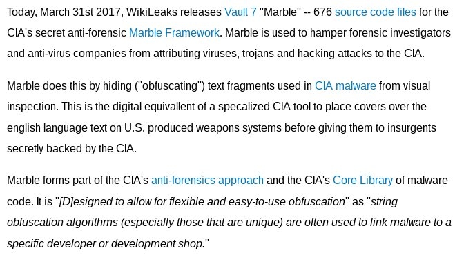 Vault 7 Part 3: WikiLeaks releases CIA ‘Marble’ dump