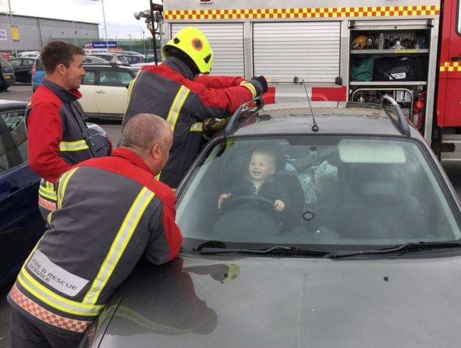 Toddler Laughs as Firefighters Try to Free Him From Locked Car