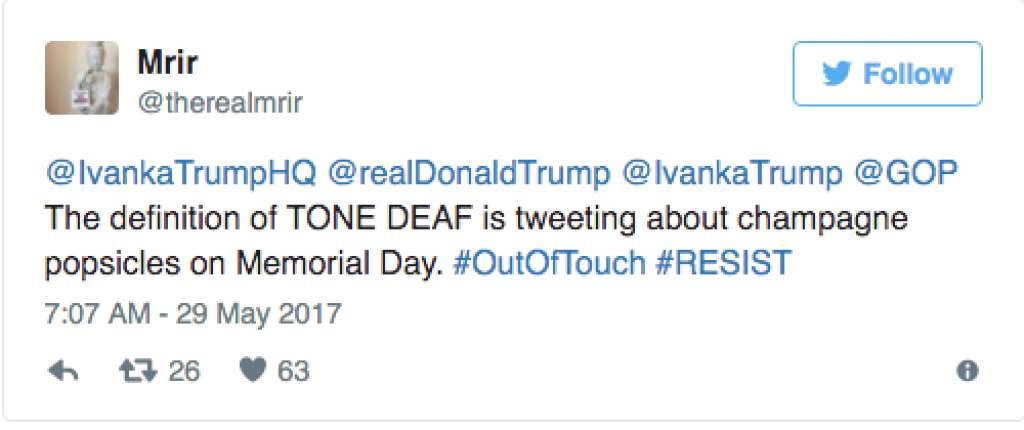 Photos: Ivanka Trump's 'Champagne Popsicles' Tweet on Memorial Day Gone Wrong 