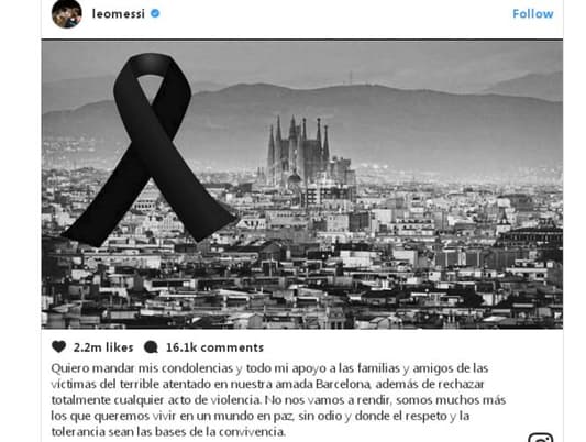 Messi sends moving message of support to ‘beloved’ Barcelona after terrorist attack