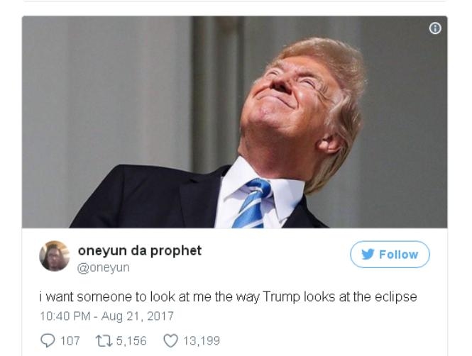 Trump Trolled for Staring at the Eclipse with No Eye Protection