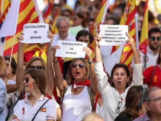 Thousands protest in Barcelona against Catalan independence