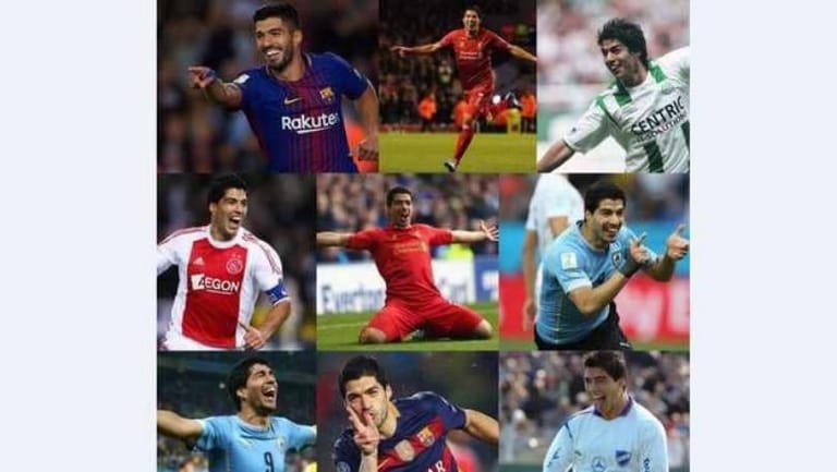 بالصورة: سواريز يحتفل بهدفه التاريخي