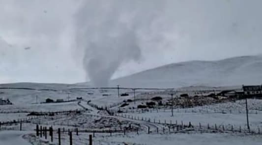 BBC:  A rare snow tornado has been spotted on the Shetland Islands in Scotland