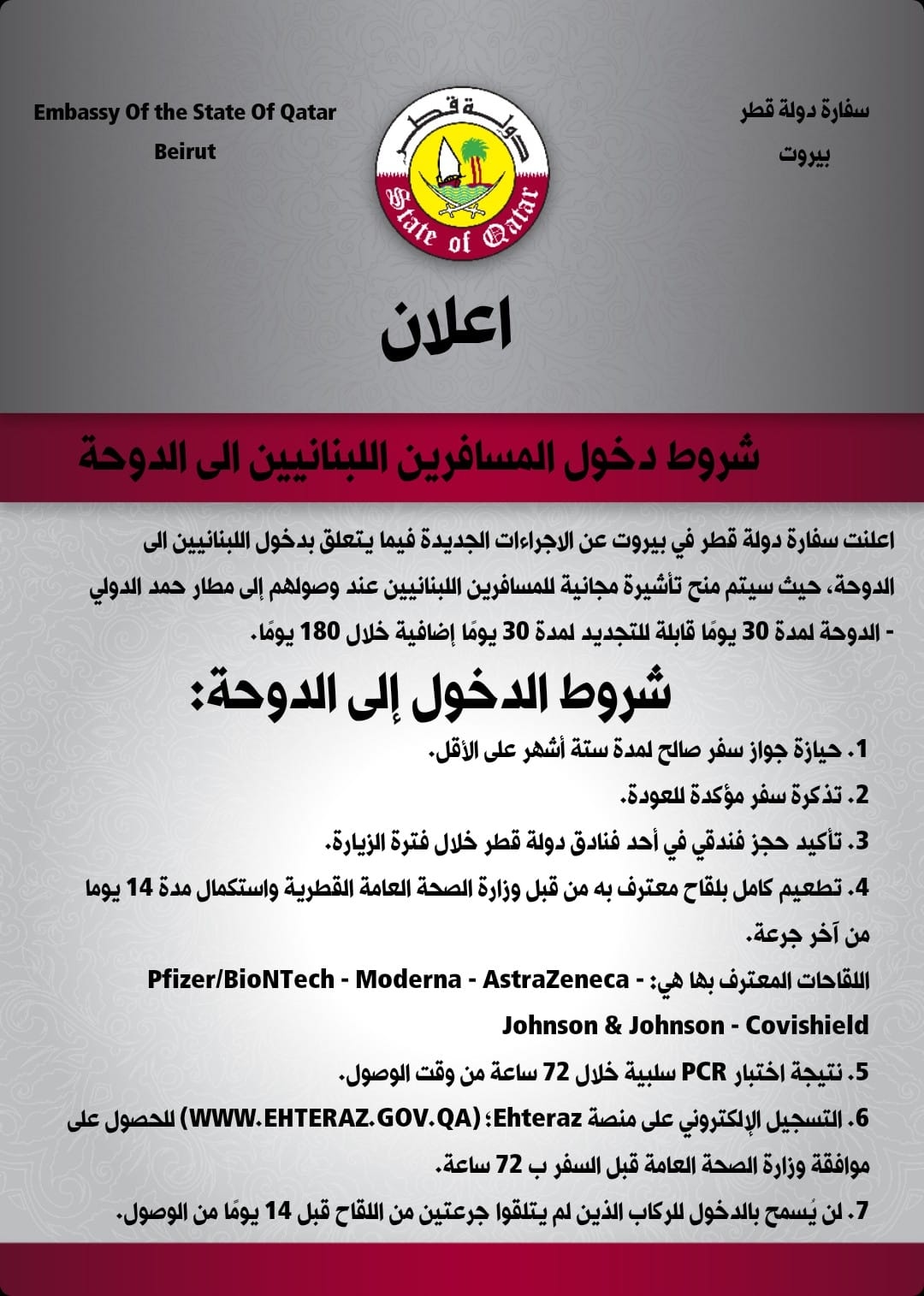 Lebanon’s ambassador hails Qatar as authorities announce free visa for Lebanese travellers