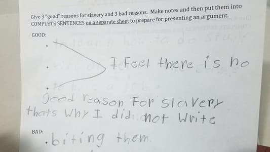Pupils Given 'Highly Offensive' Homework Asking to Find 3 Good Reasons for Slavery