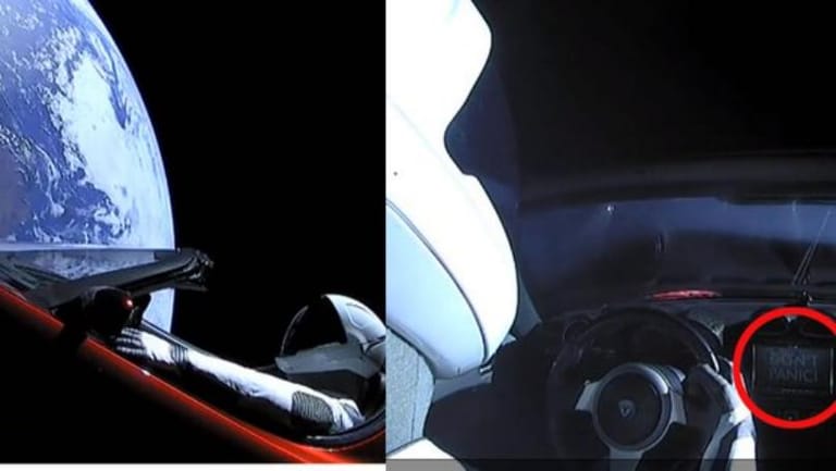 Why It Says 'Don't Panic' on the Dashboard of the Car Elon Musk Just Shot toward Mars