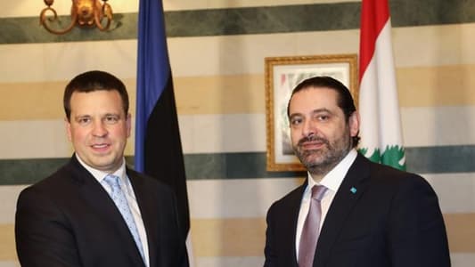 Hariri receives Estonian Prime Minister