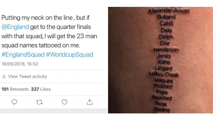 This England Fan Just Kept His Promise to Get a Tattoo of The Entire Squad