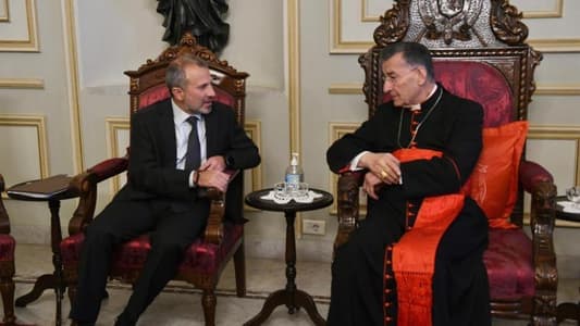 Bassil: I resumed with Patriarch Rahi the follow-up on the presidency issue and on the figure agreed upon, and I call on everyone to agree on a name