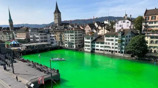 Zurich River Dyed Luminous Green by Climate Change Activists