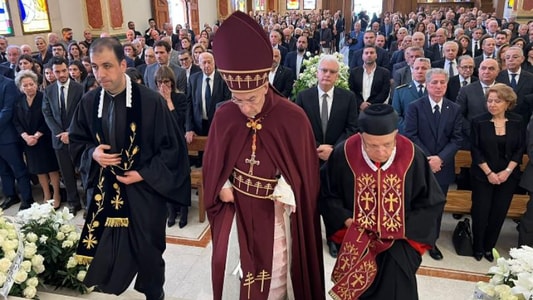 Maronite Patriarch Presides Over Funeral Prayer for Former Minister Sajaan Azzi in Our Lady of Lourdes Church in Adma