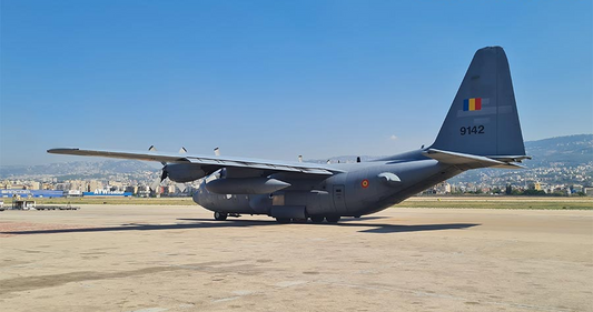 Arrival of aid plane carrying food supplies from Romania