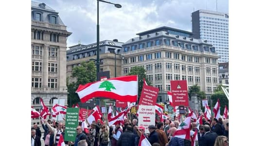 Lebanese diaspora demonstrate in front of Justice Palace in Brussels in presence of Bou Assi, Stephan