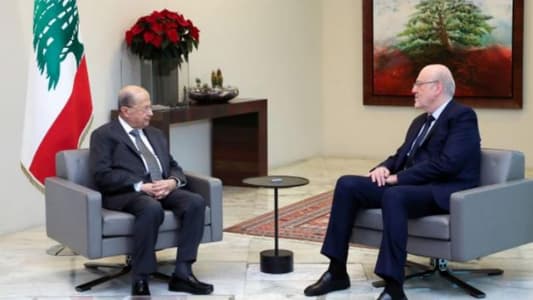 President Aoun meets PM Mikati, tackles with him negative repercussions of Central Bank Governor's circular