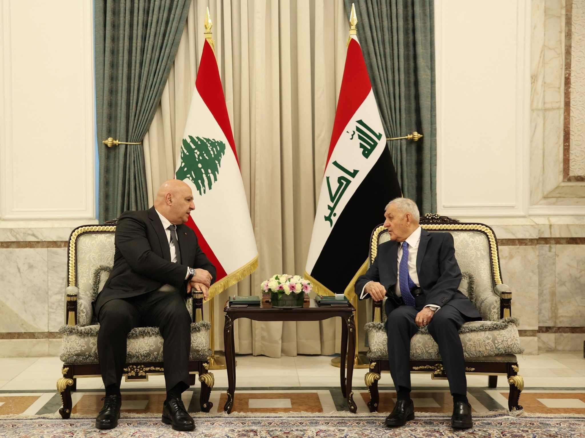 President Aoun is meeting with Iraqi President Abdul Latif Rashid at the Presidential Palace in Baghdad