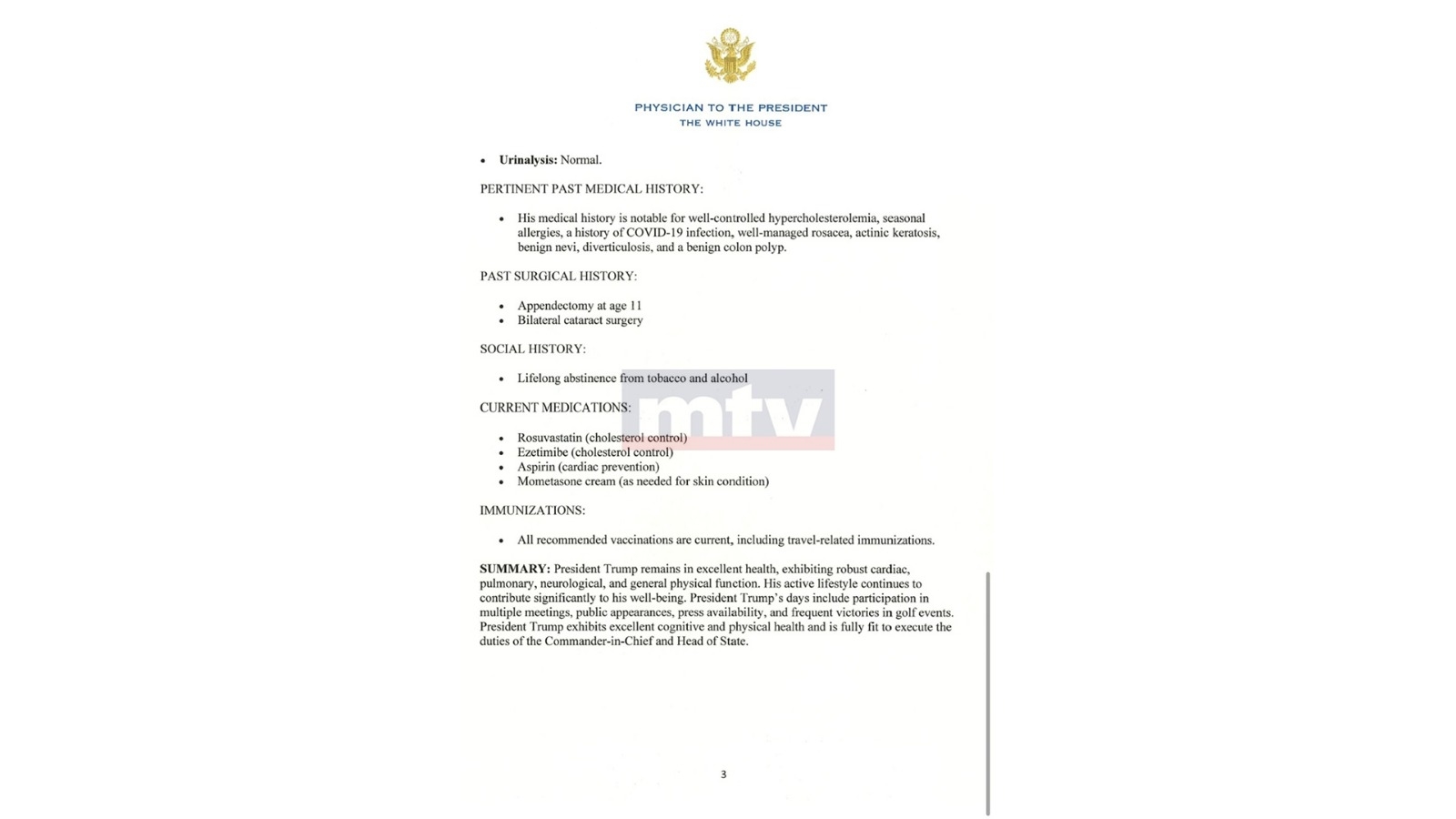 MTV website exclusive: The medical report for Trump's examinations