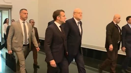 Mikati welcomed Macron at the VIP lounge of the airport, where they are set to hold a meeting