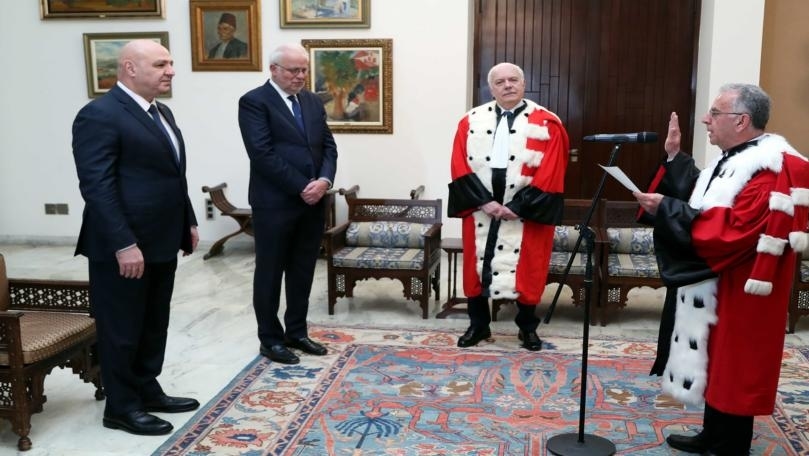 Photos: Central Bank Governor and senior judges sworn in before President Aoun