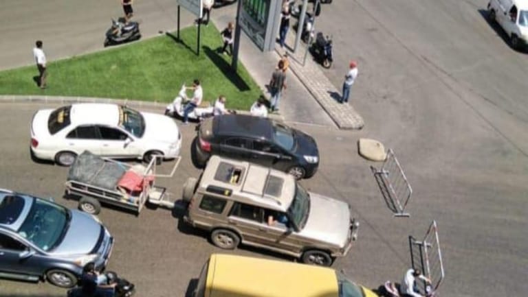 Photo: Hadi Nasrallah highway has been blocked to traffic in Beirut's southern suburbs