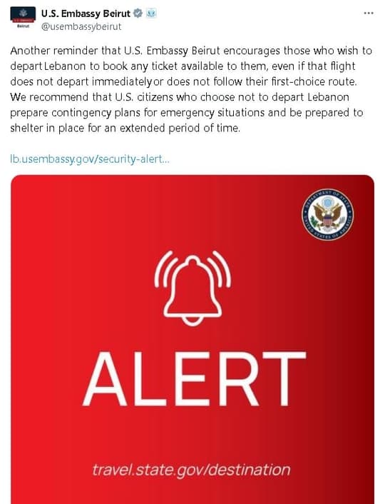 US Embassy to Its Nationals: Leave or Prepare to Take Shelter!