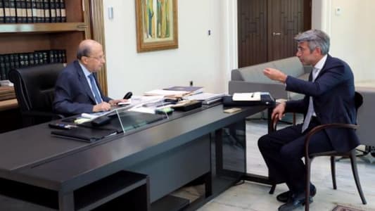 President Aoun briefed by Minister Fayad on energy sector and talks held in Egypt and Jordan