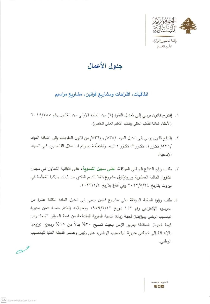 جلسة لمجلس الوزراء... وإليكم جدول الأعمال