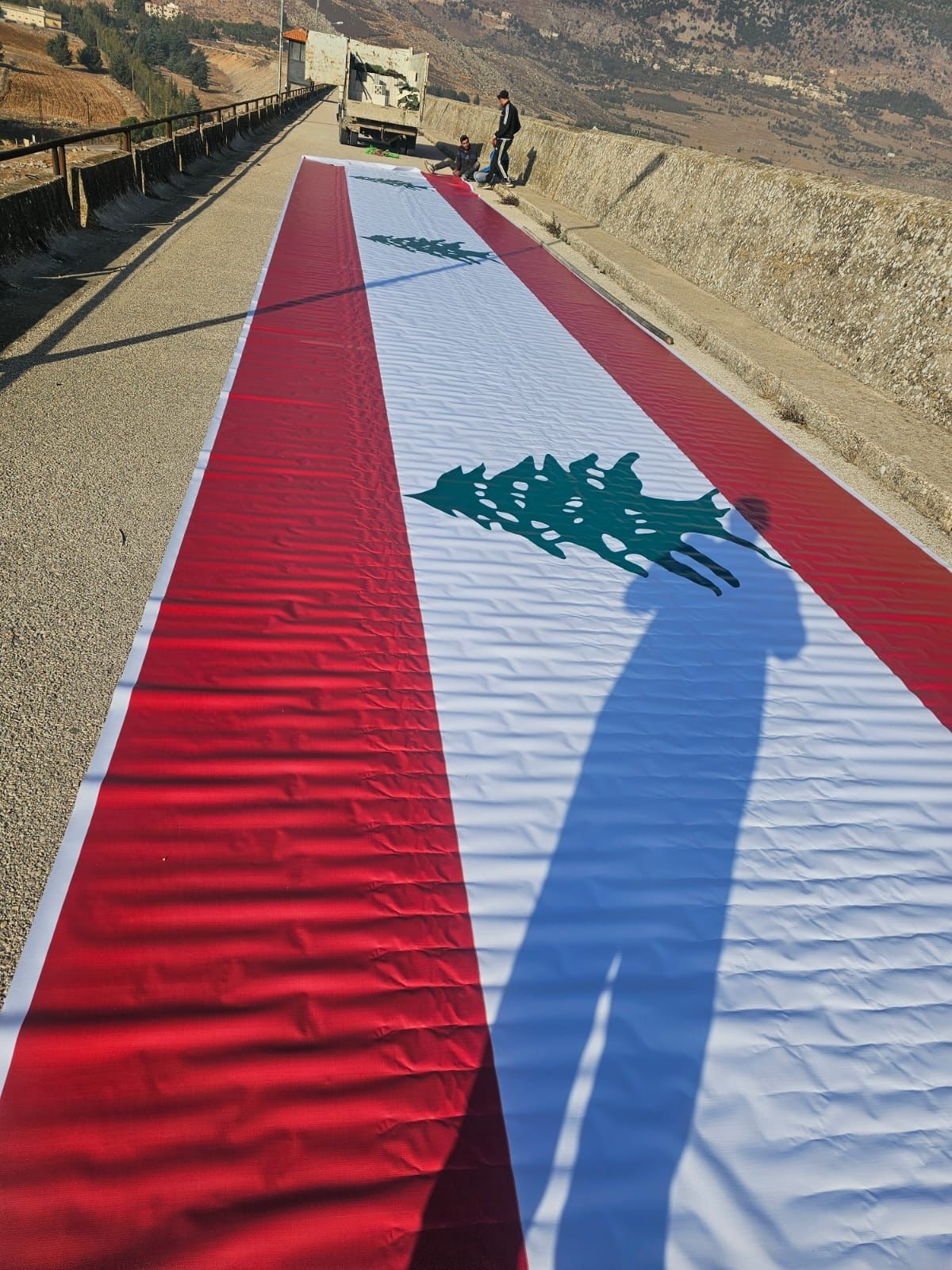Photos: Lebanese Flag Displayed on Lake Qaroun