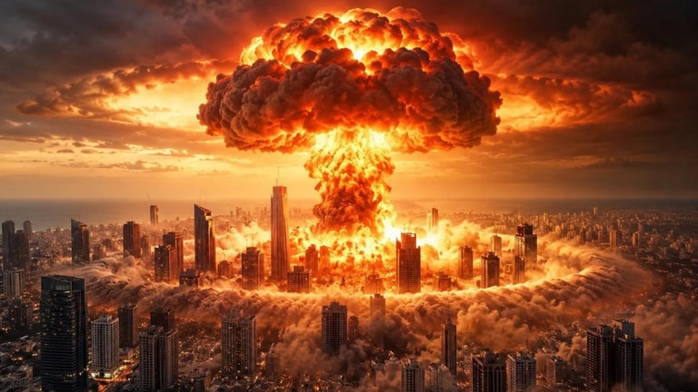 نتنياهو ينشر صورة قنبلة ذرية تسقط على تل أبيب
