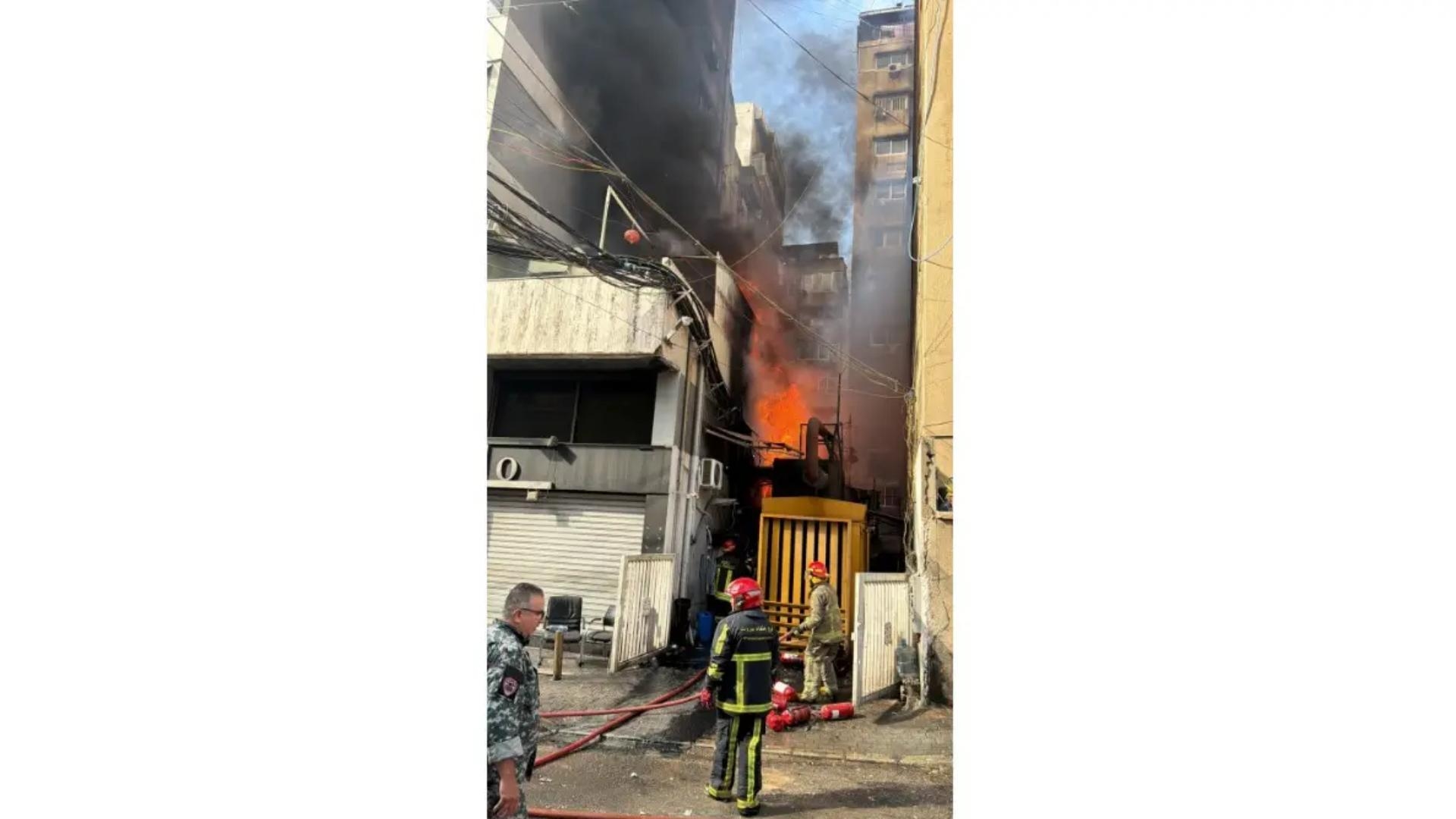 إخمادُ حريق في خزانات مازوت ومولّد كهربائيّ