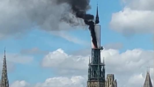 Notre Dame Cathedral in Rouen on Fire as Black Smoke Engulfs Spire