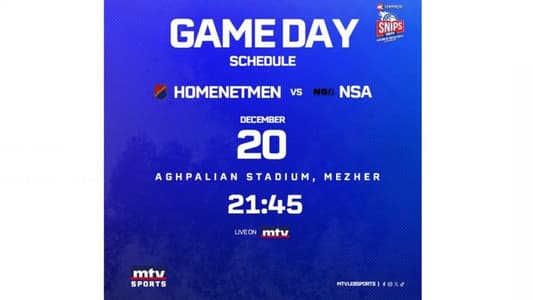 Stay tuned for the match between Homenetmen and NSA within the opening of the ninth stage of the SNIPS Lebanese Basketball Championship at 9:45 pm, live on MTV