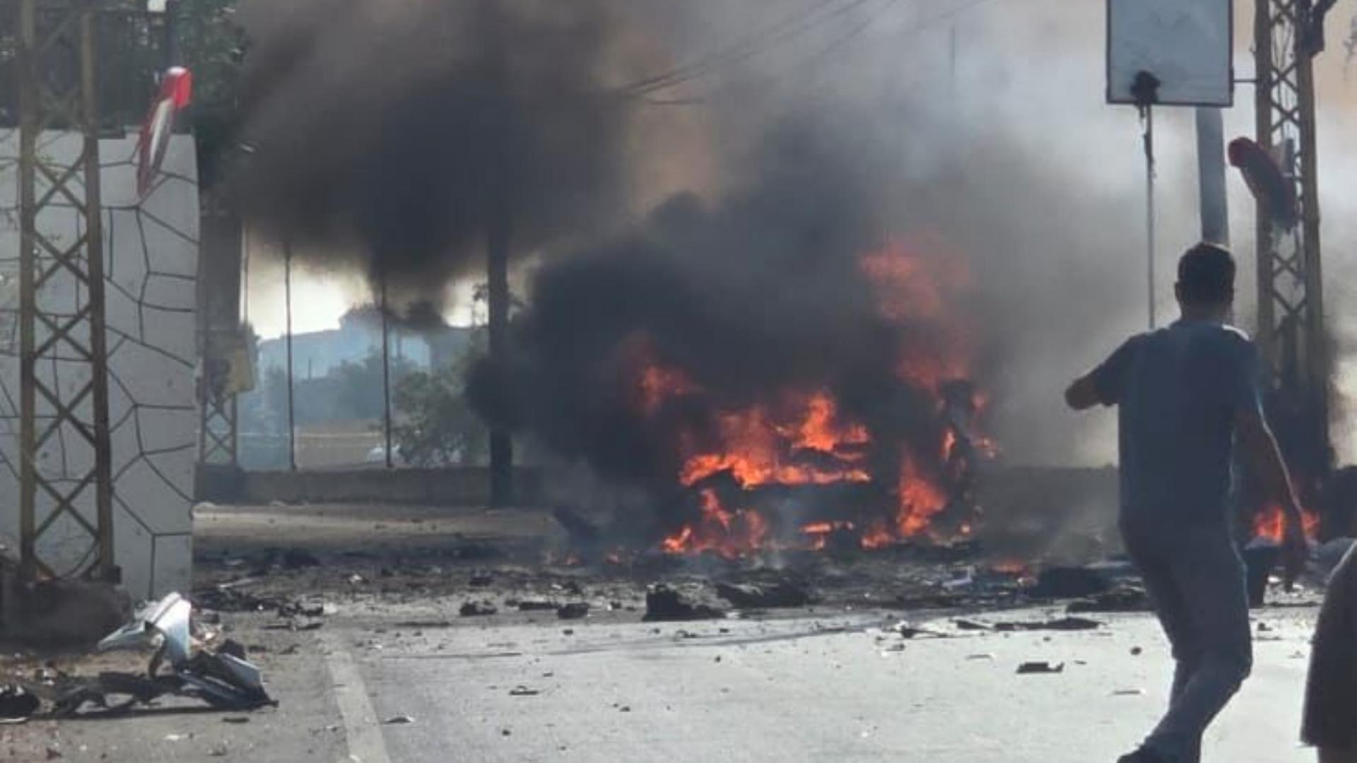Photos: A car has been targeted in Braachit in the Bint Jbeil district