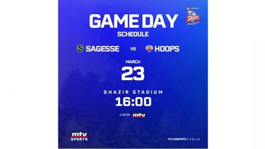 Stay tuned for the match between Sagesse and Hoops within the seventeenth stage of the SNIPS Lebanese Basketball Championship, at 4:00 pm, live on MTV