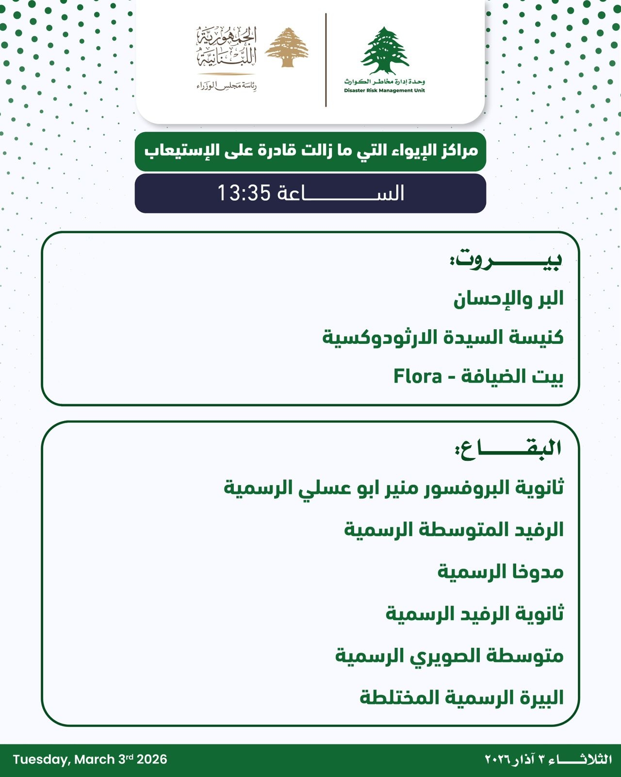 بالصّور: إليكم مراكز الايواء المُتوفّرة