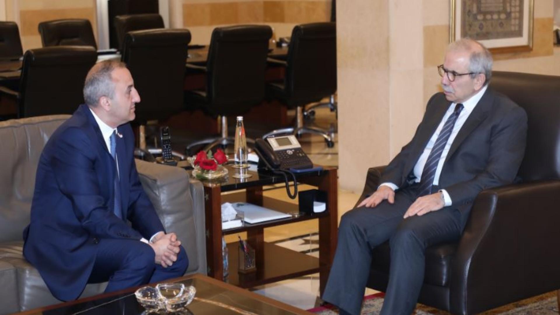 Salam meets OIF Representative, Swiss Ambassador, Caritas Lebanon delegation